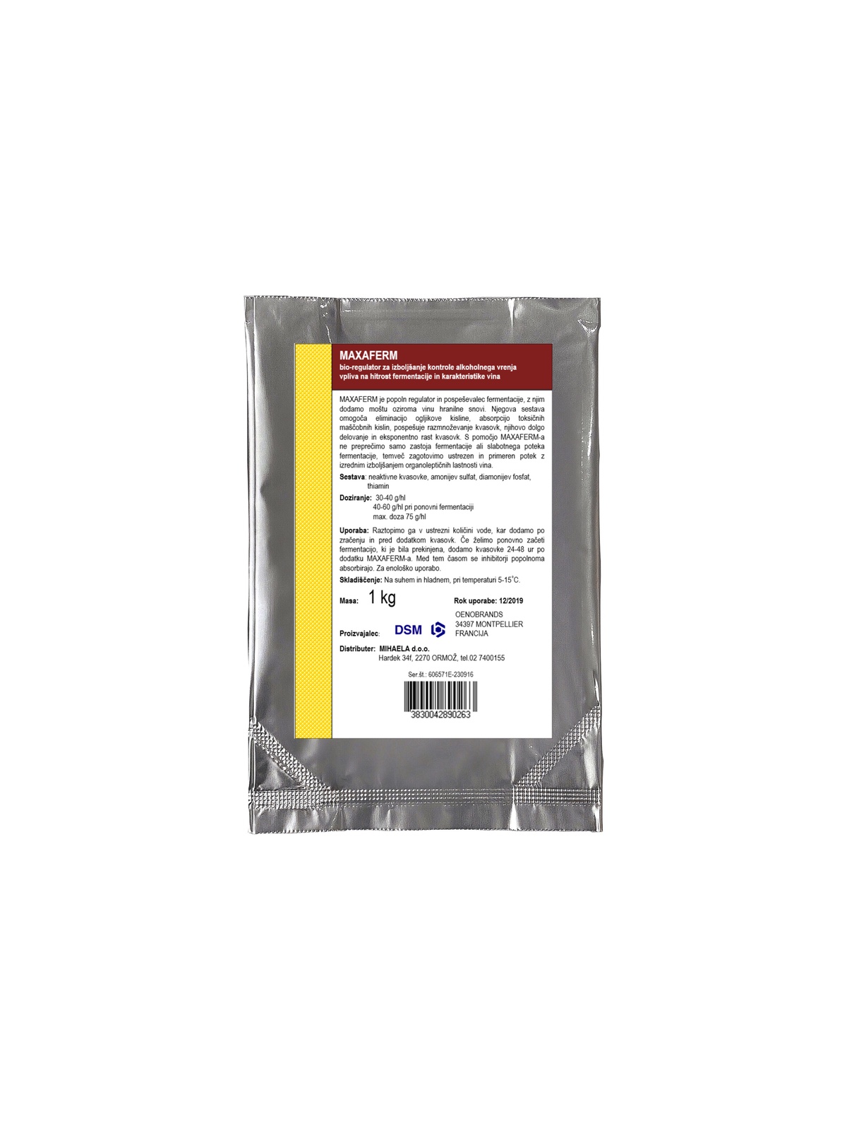 Bio-regulator MAXAFERM 1 kg - hrana za izboljšanje kontrole alkoholnega vrenja vpliva na hitrost fermentacije in karakteristike vina