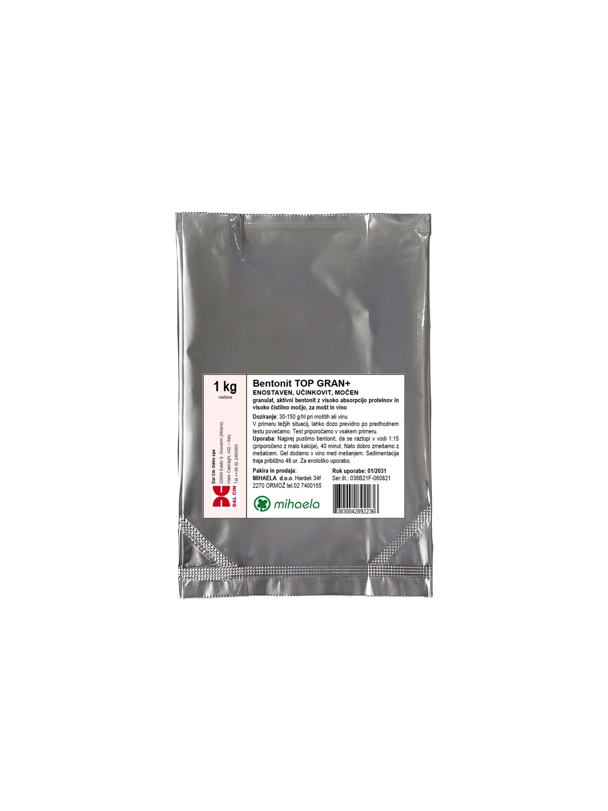 Bentonit TOP GRAN+ 1 kg - granulat, aktivni bentonit z visoko absorpcijo proteinov in visoko čistilno močjo, za mošt in vino